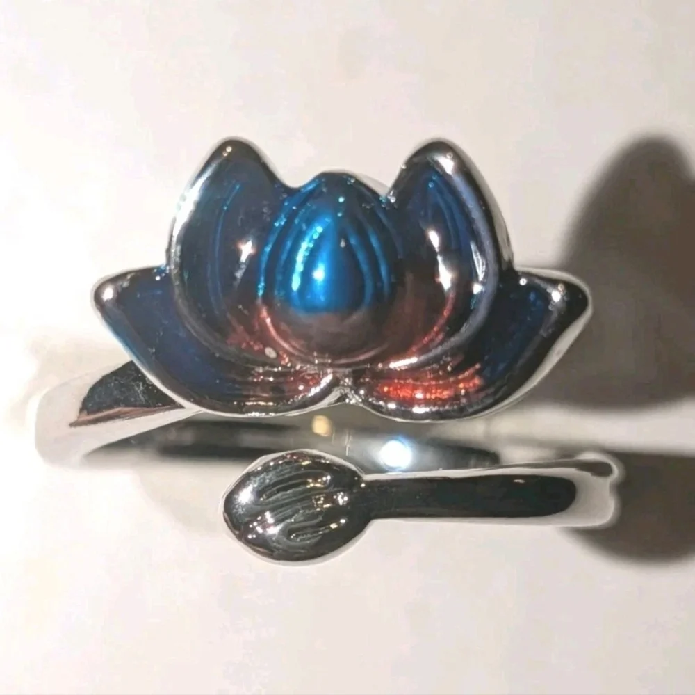 Women's Sterling Silver 925 Blue-Purple Lotus Flower Cloisonne Adjustable Size